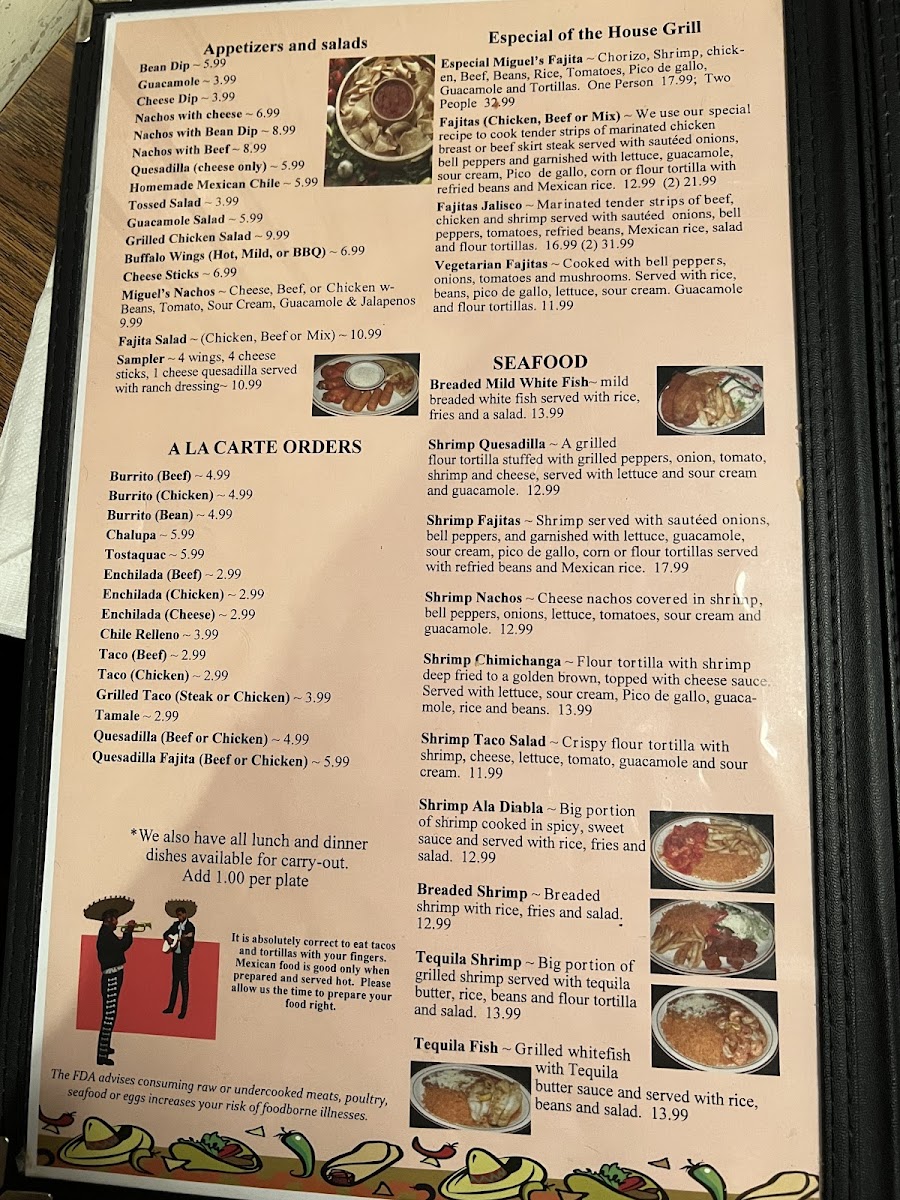 Miguel's Mexican Restaurant Photo Menu 1