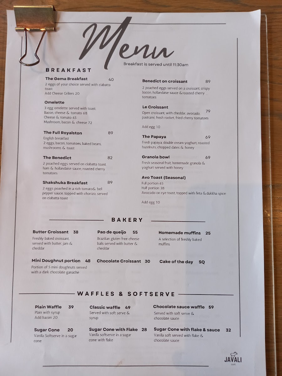 Javali Café Photo Menu 2