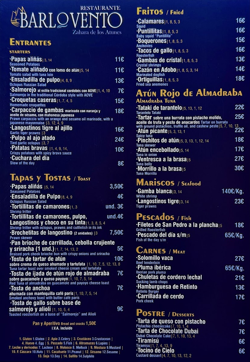 Restaurante Barlovento Zahara de los Atunes Photo Menu 1