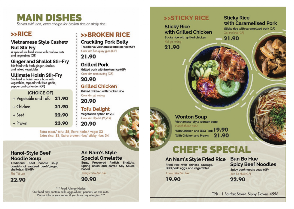 An Nam Vietnamese Kitchen Photo Menu 1