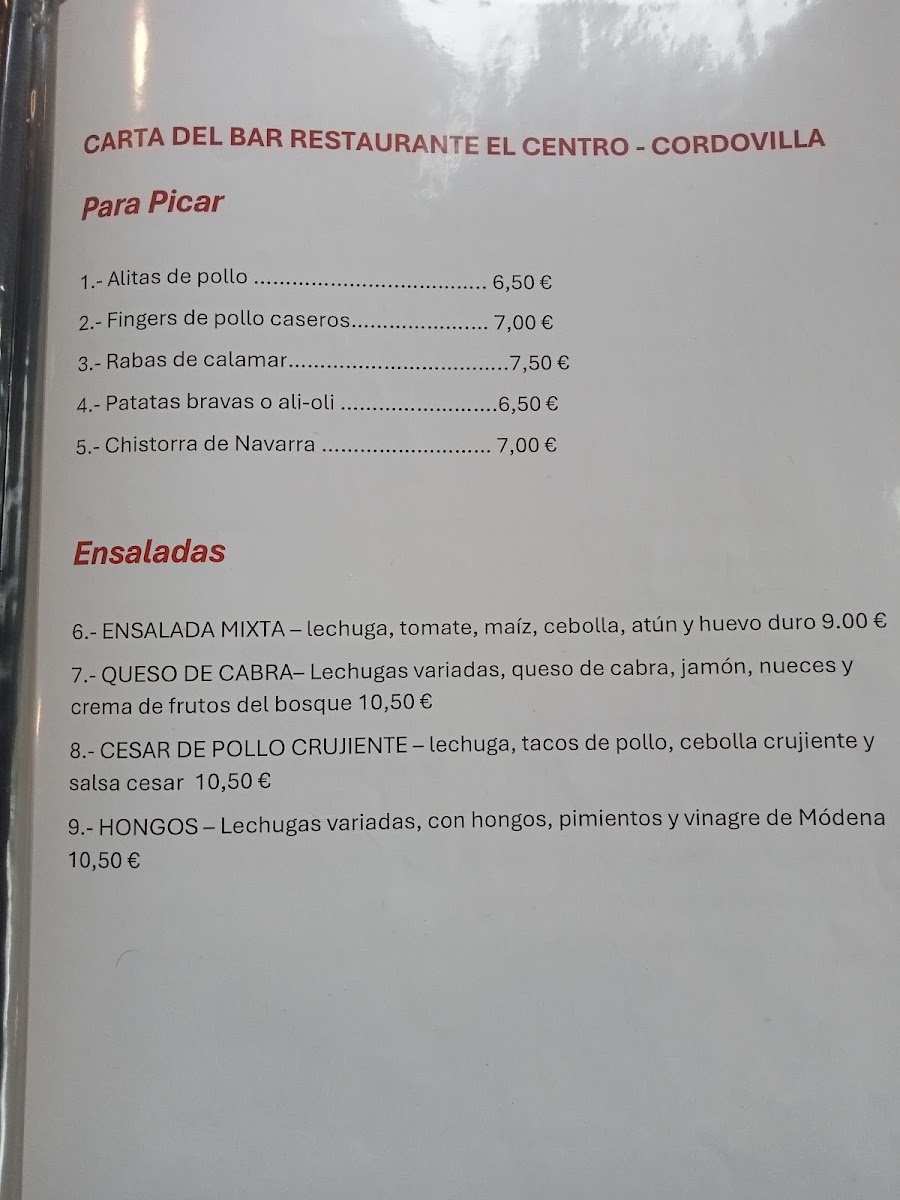 Bar El Centro de Cordovilla Photo Menu 1