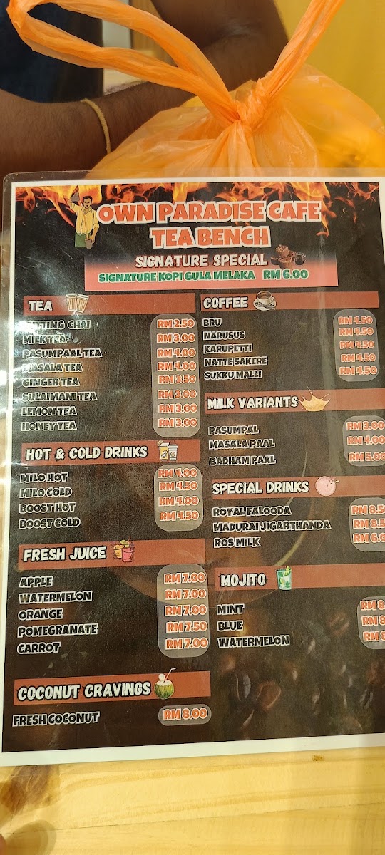 Own Paradise Cafe Tea Bench Photo Menu 6