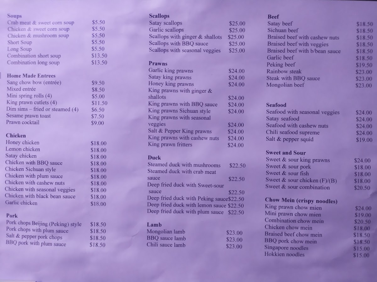 Holbrook Chinese Restaurant Photo Menu 1