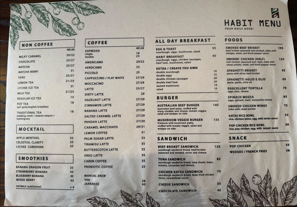 Habit Coffee Bali Photo Menu 1