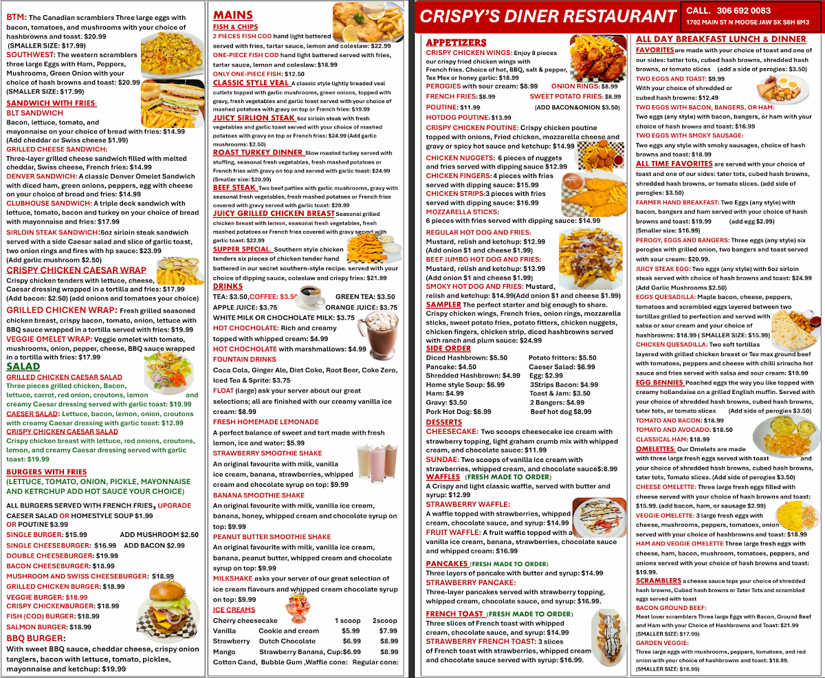 Crispy's Diner Restaurant Photo Menu 1