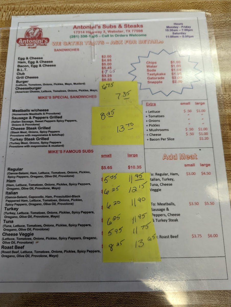 Antonini's Subs & Steaks Photo Menu 2