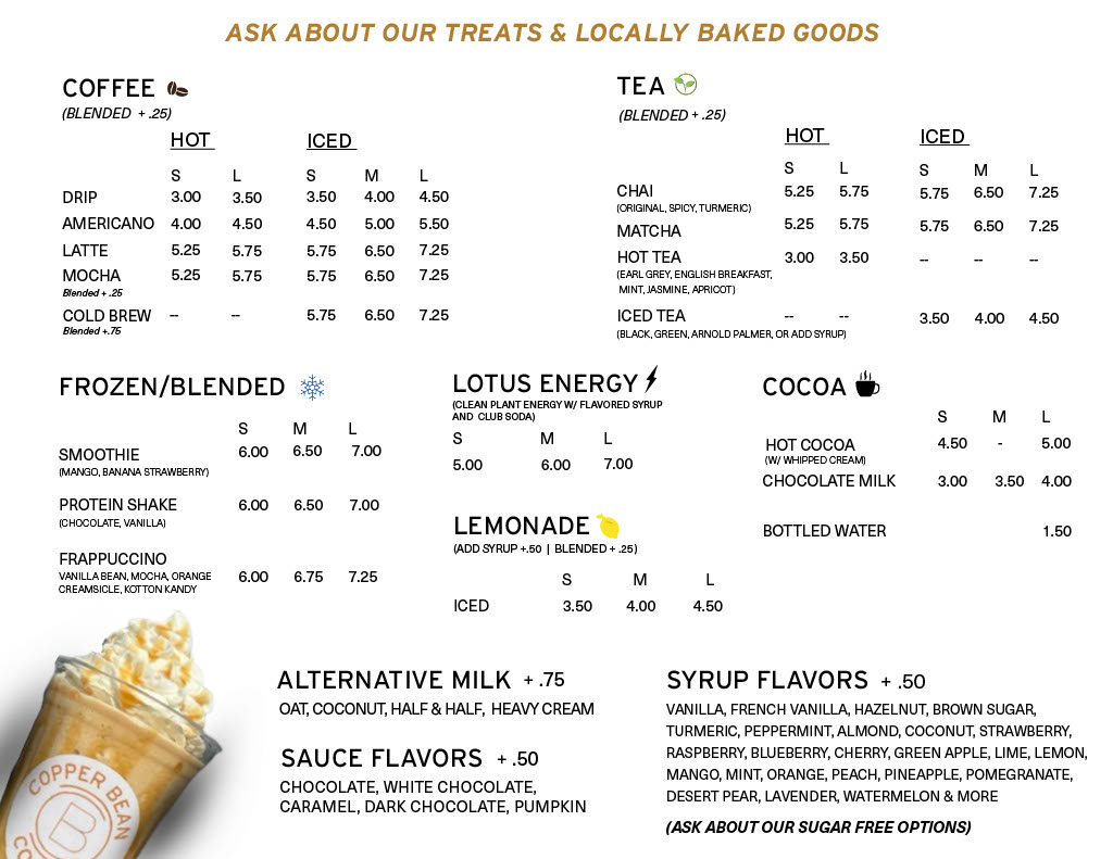 Copper Bean Coffee Photo Menu 1