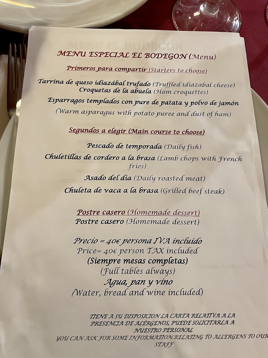 Restaurante El Bodegón, Laguardia Photo Menu 1