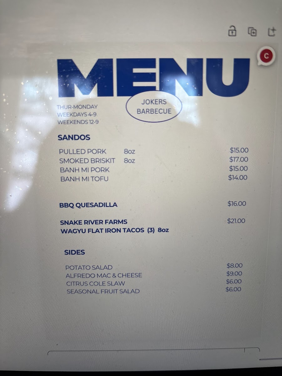 Jokers Barbecue Photo Menu 3