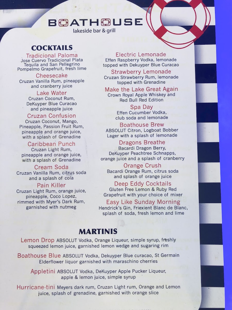 Boathouse Lakeside Bar & Grill Photo Menu 1