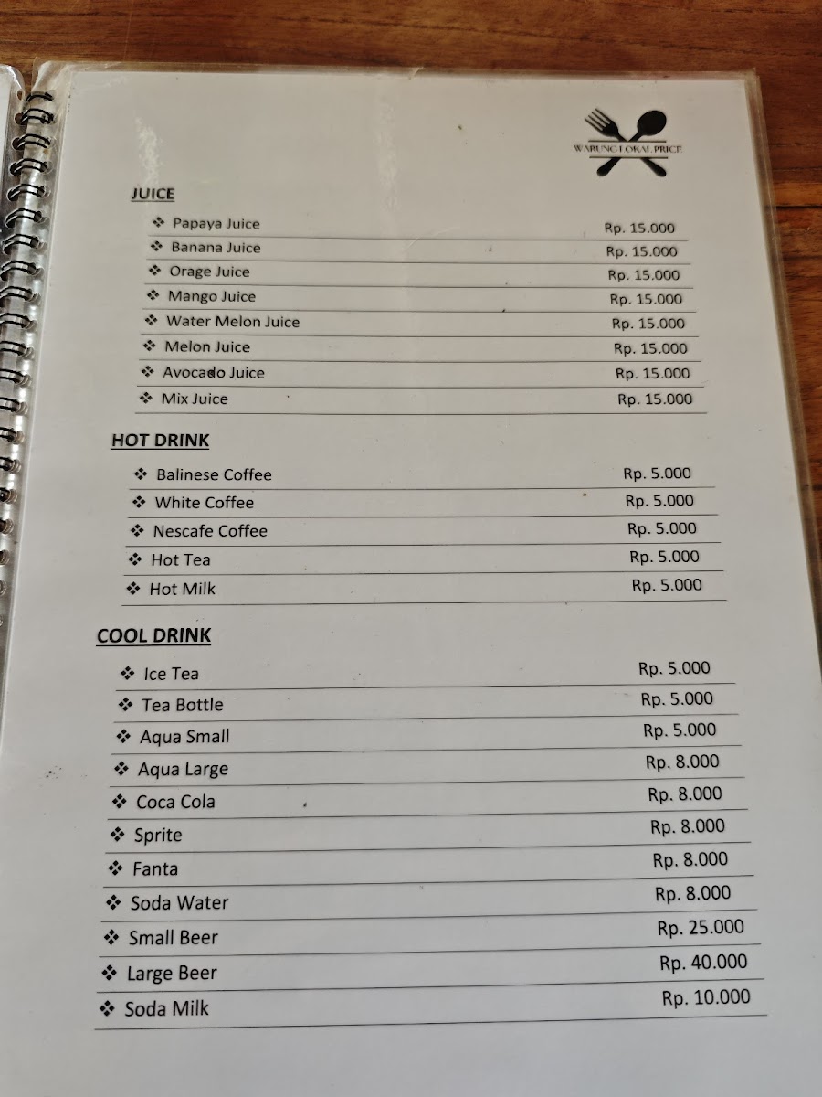 Warung Local Price Photo Menu 1