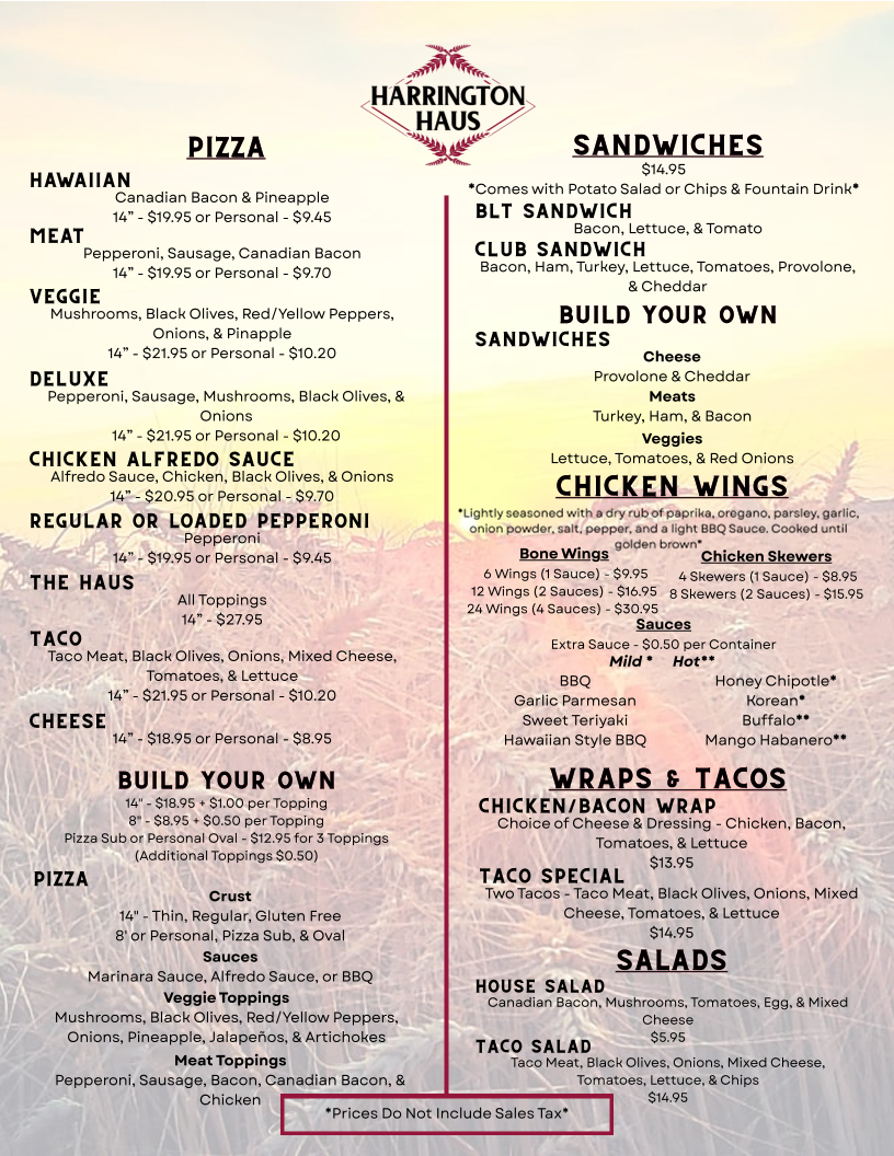 Harrington Haus Restaurant Photo Menu 2