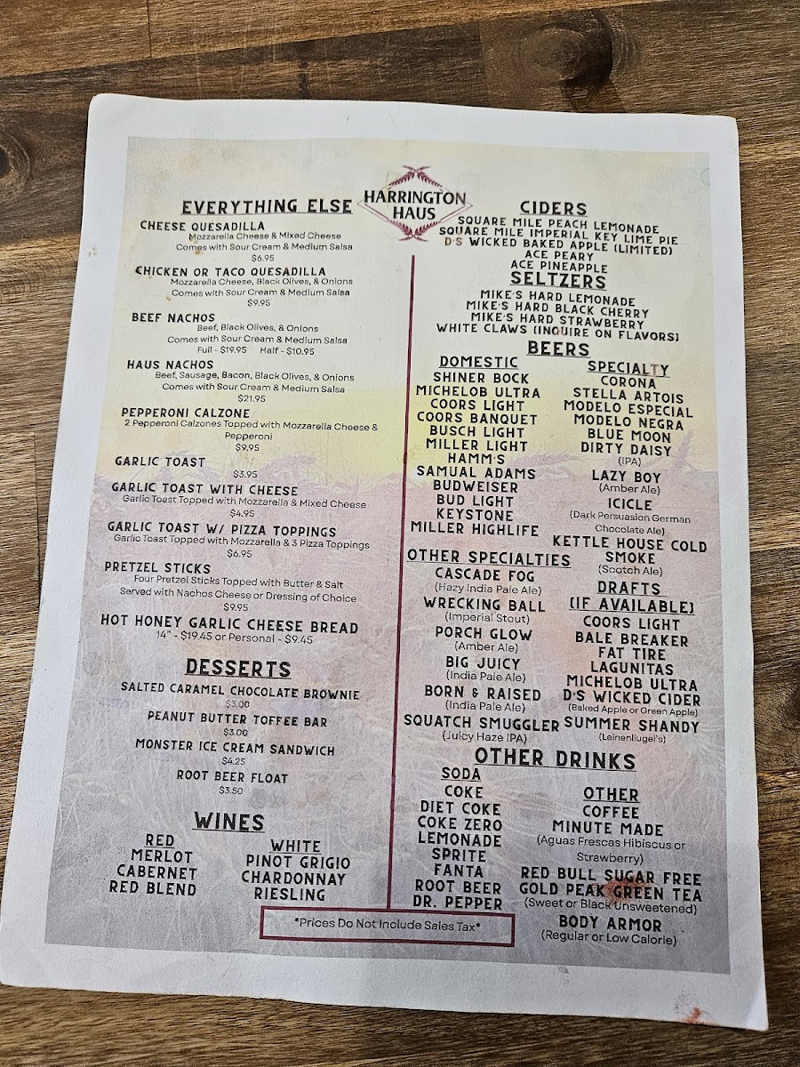 Harrington Haus Restaurant Photo Menu 3