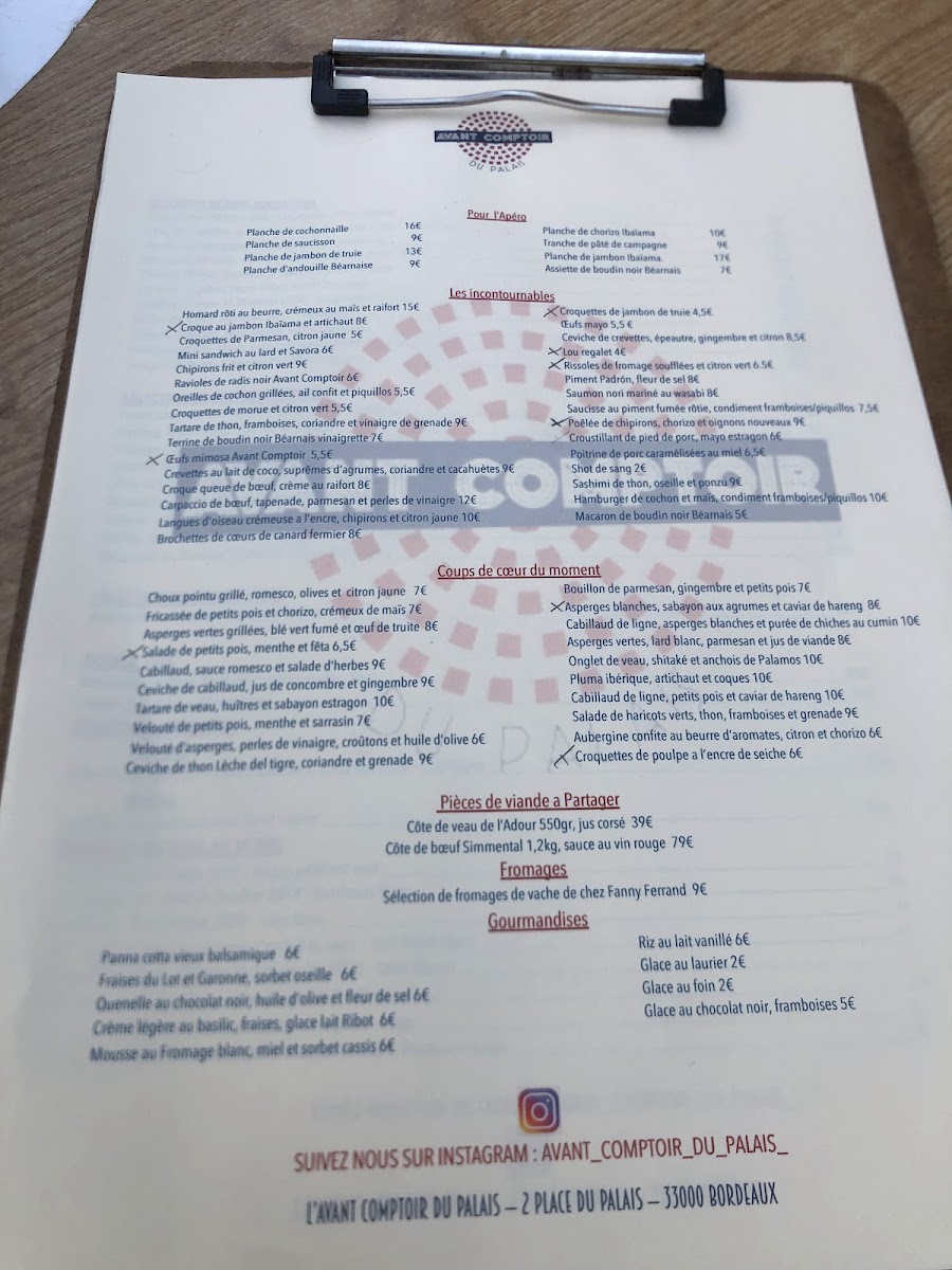 L’avant comptoir du palais Photo Menu 10