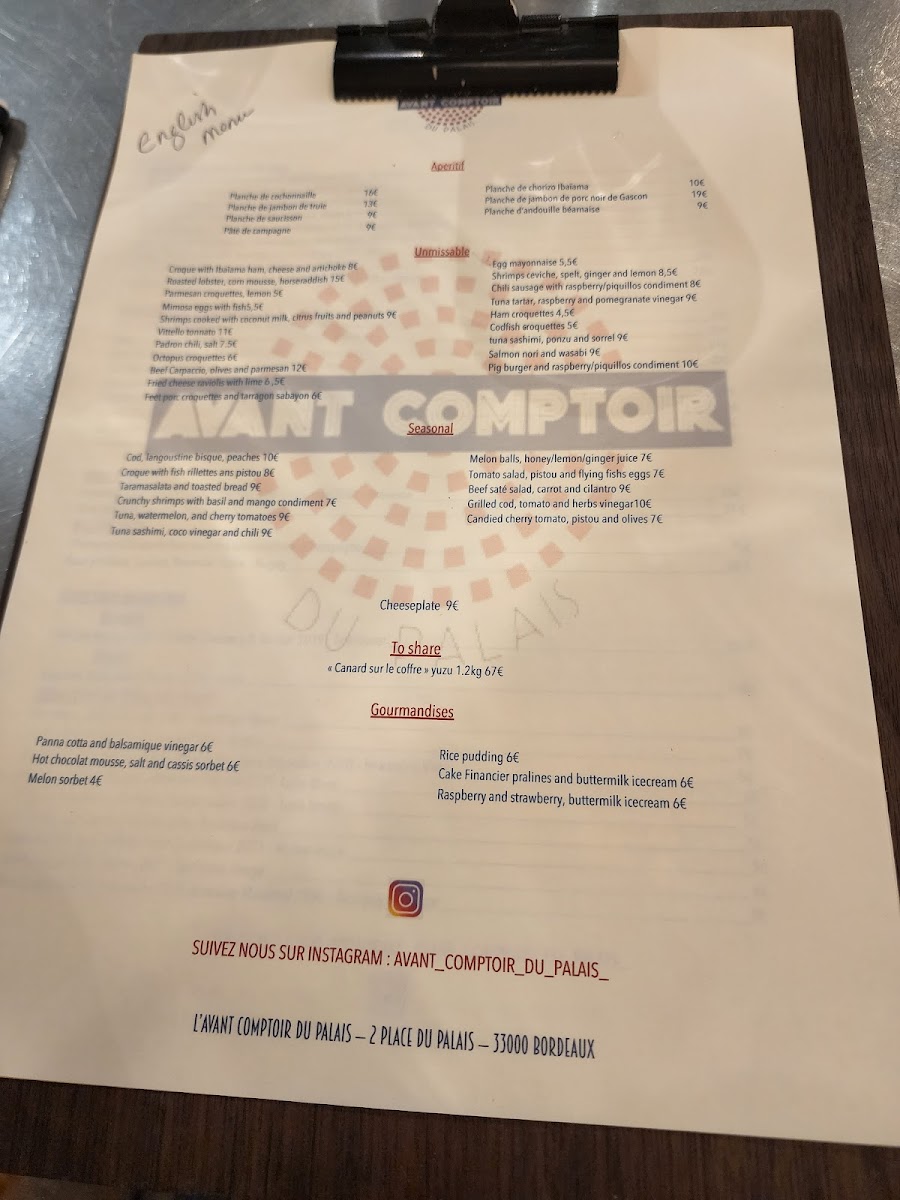 L’avant comptoir du palais Photo Menu 5