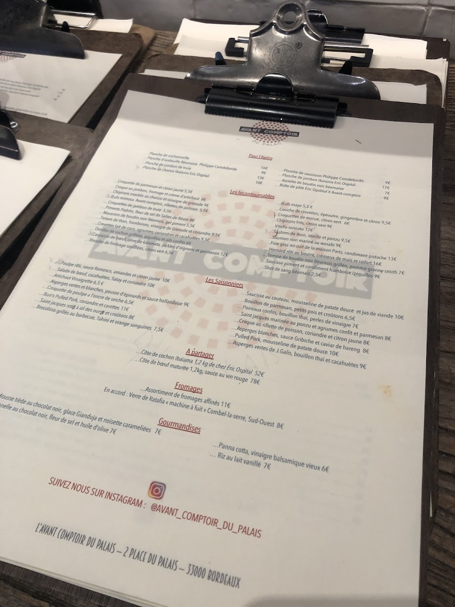 L’avant comptoir du palais Photo Menu 7