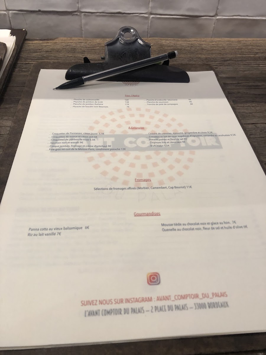 L’avant comptoir du palais Photo Menu 9