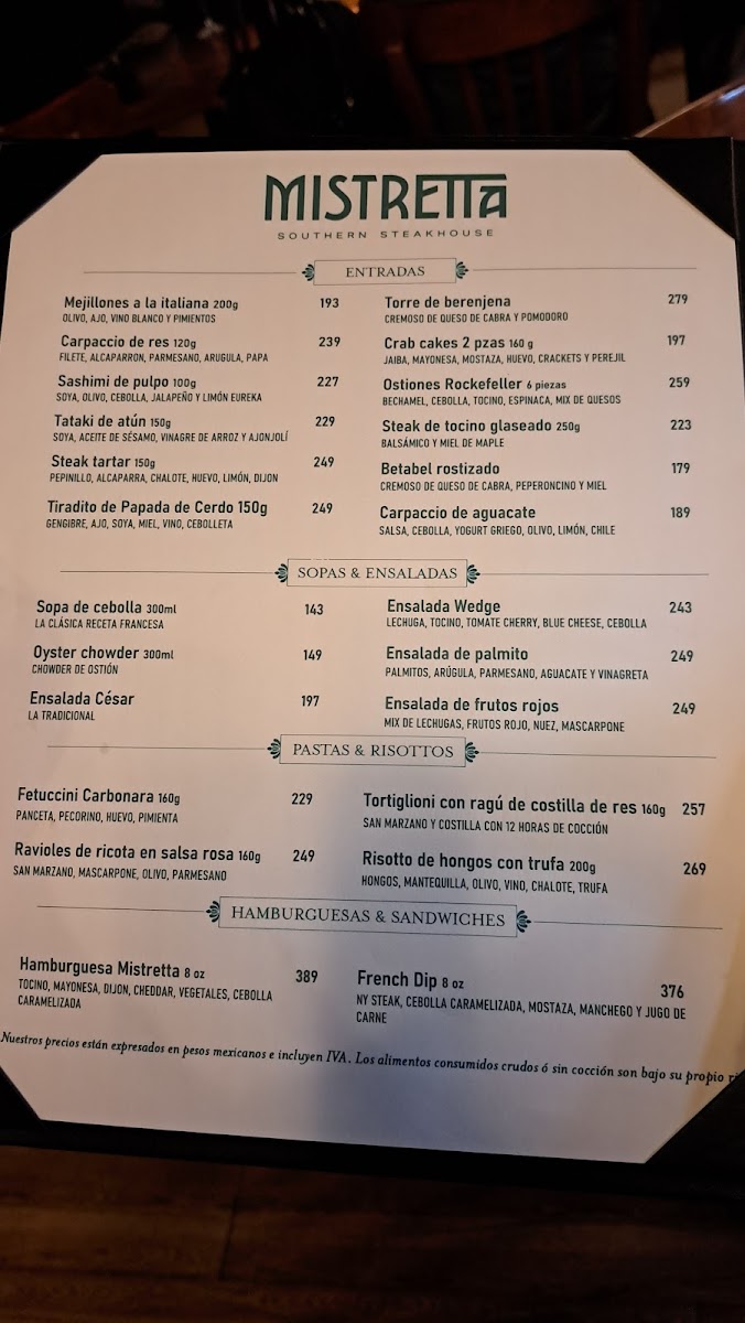 Mistretta Tavern Photo Menu 1