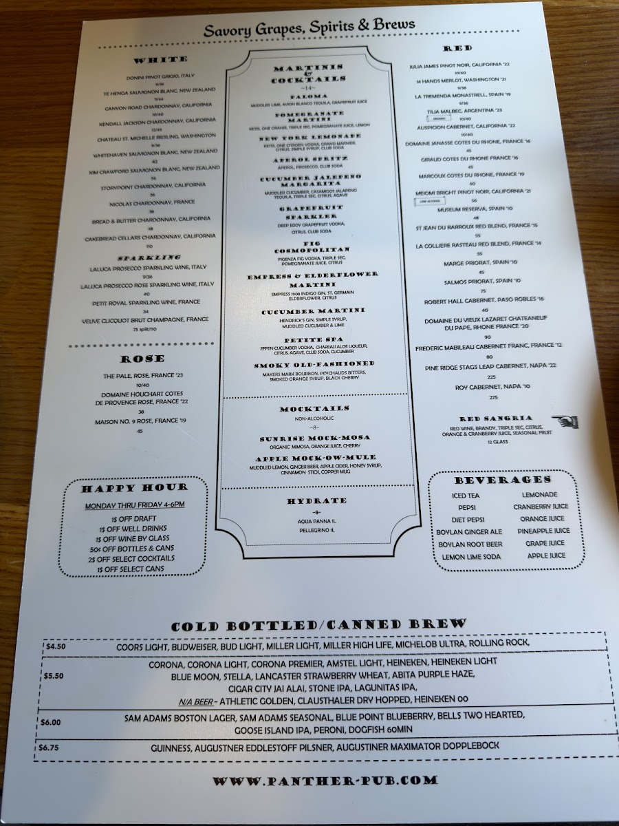 Panther Pub Photo Menu 1