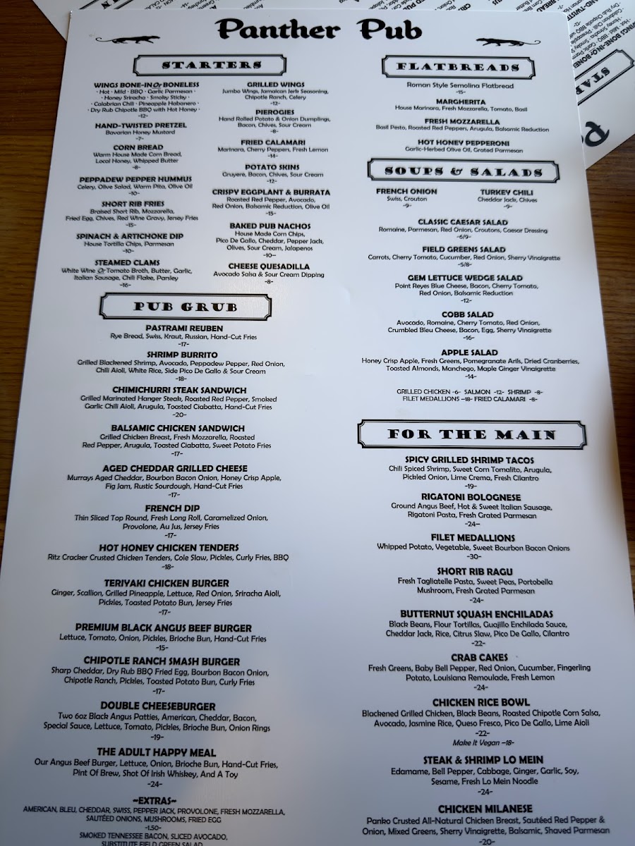 Panther Pub Photo Menu 2