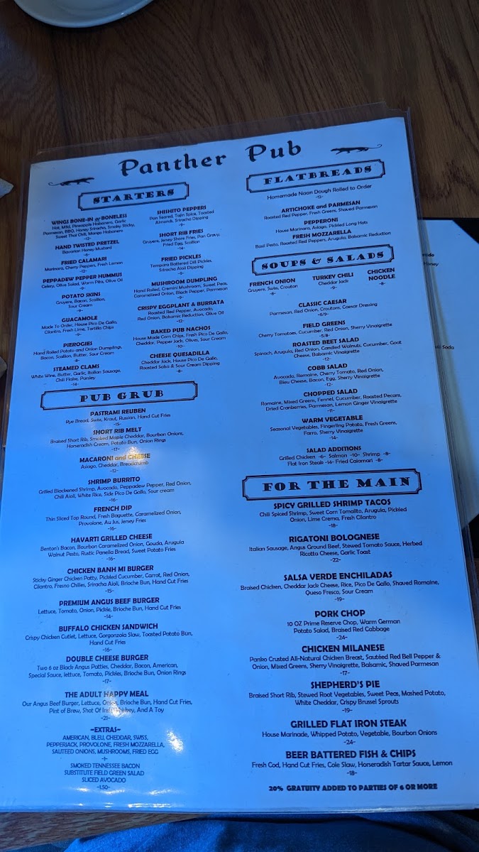 Panther Pub Photo Menu 3