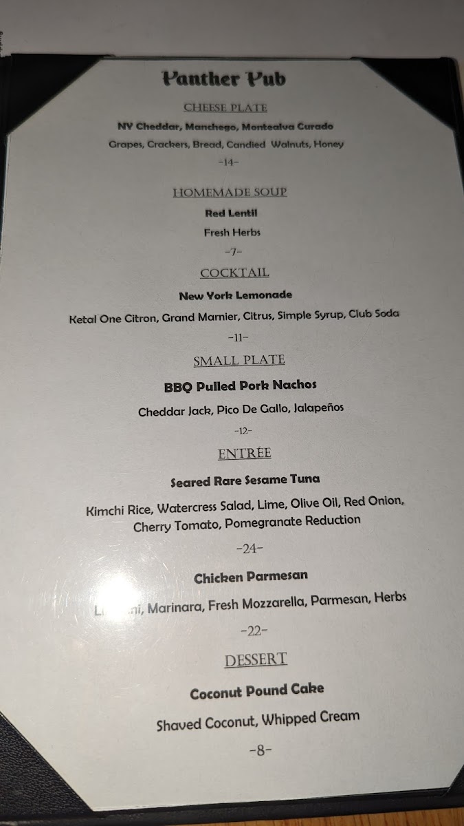 Panther Pub Photo Menu 7
