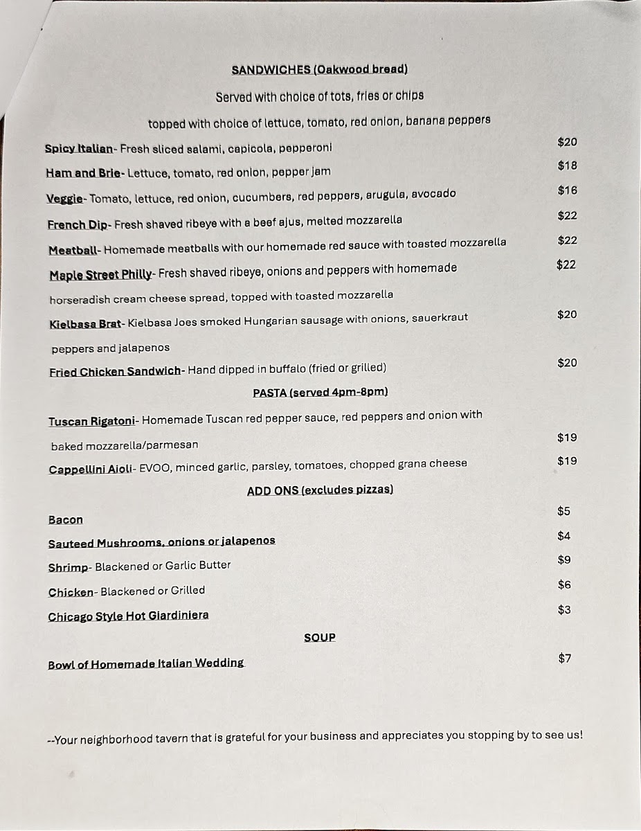 Maple Street Tavern Photo Menu 1