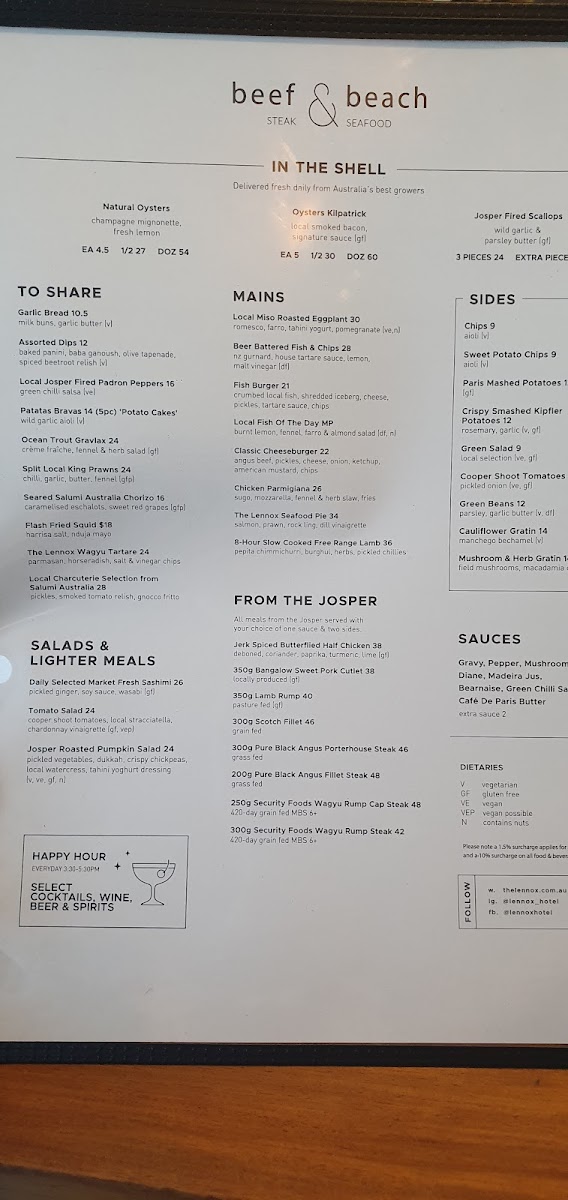 Beef and Beach Lennox Head Photo Menu 1