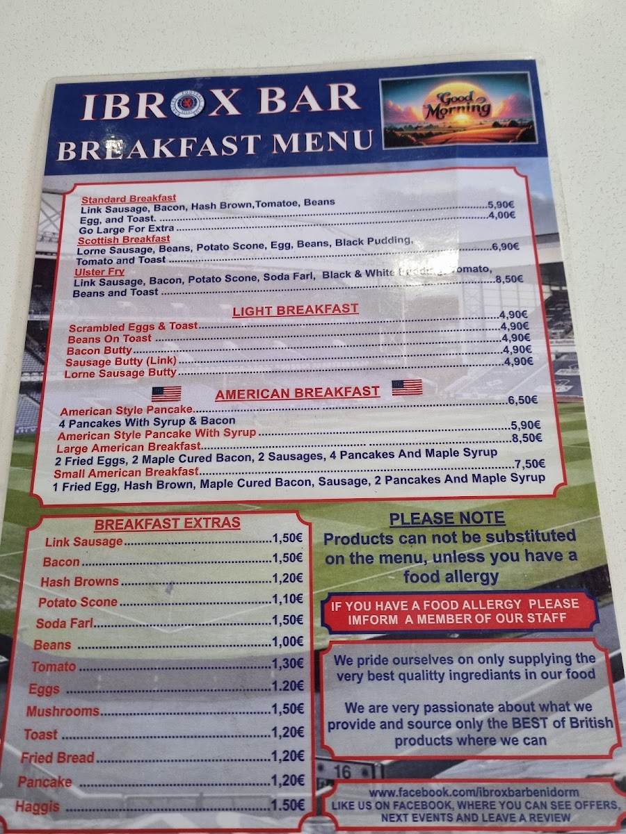 The Ibrox Bar Photo Menu 1