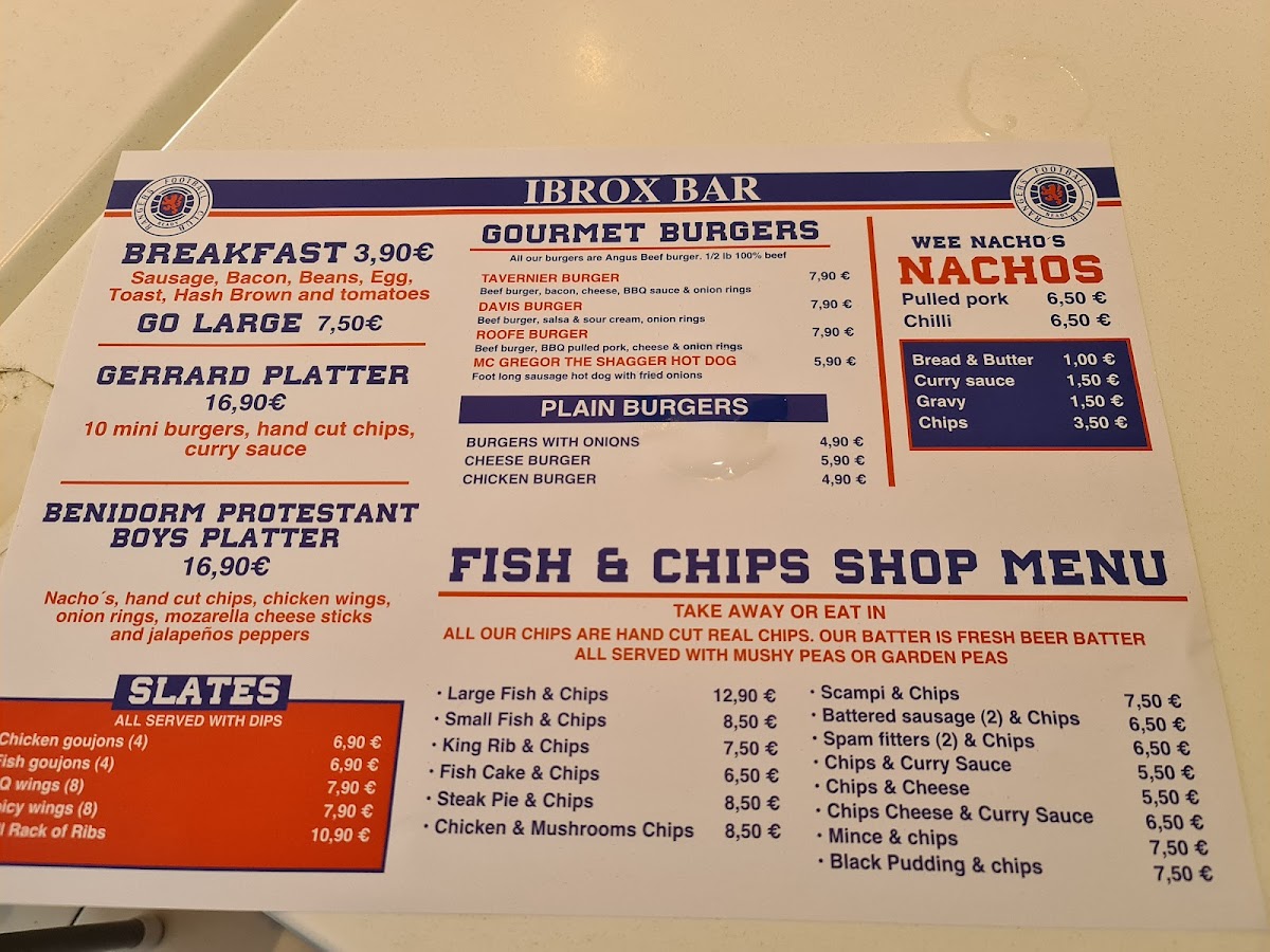 The Ibrox Bar Photo Menu 2