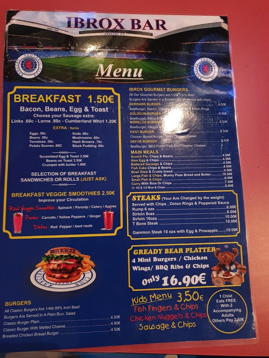 The Ibrox Bar Photo Menu 5