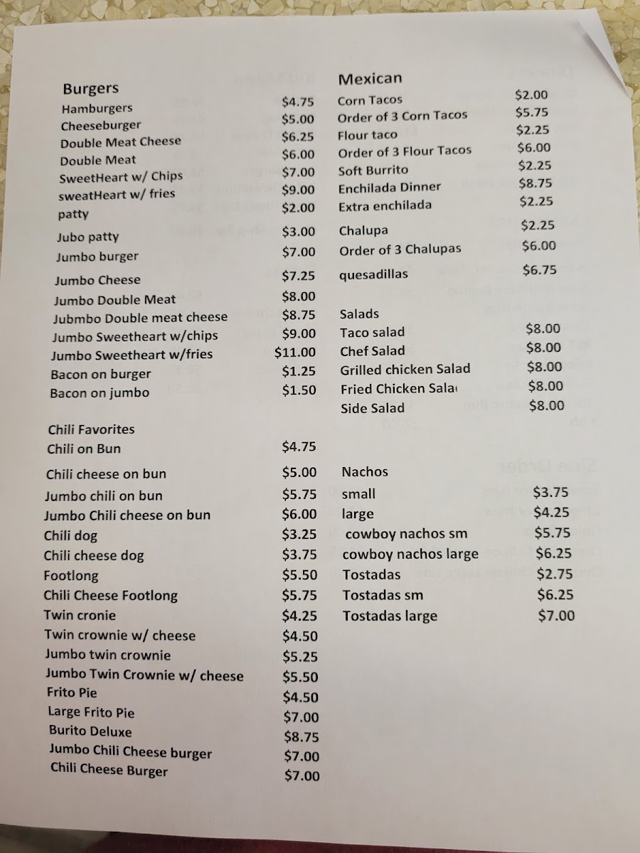 Tastee Burgers Photo Menu 1