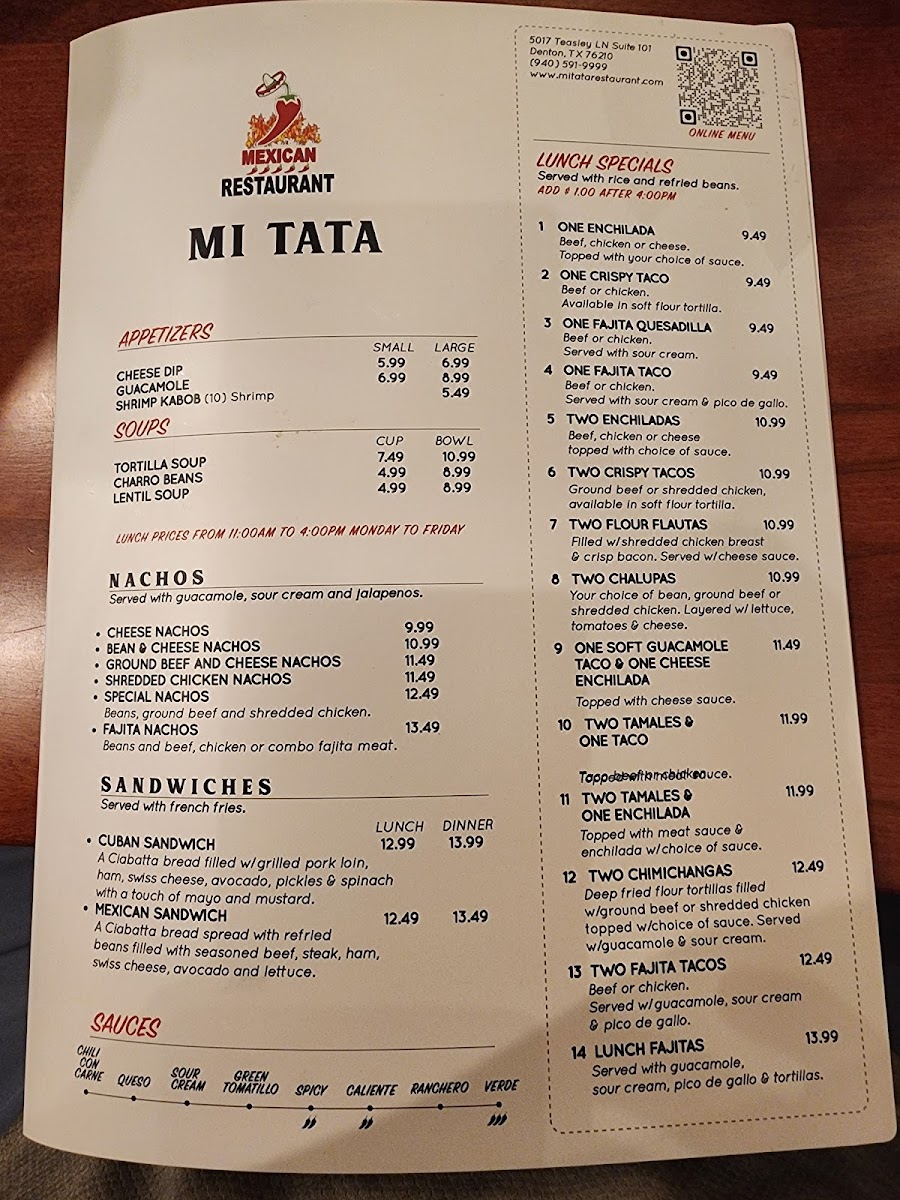 Mi Tata Mexican Restaurant Photo Menu 1