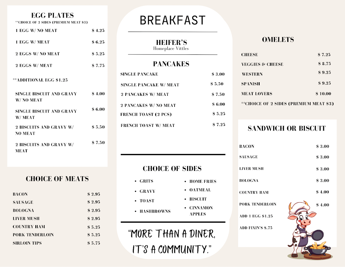 Heifers Diner Photo Menu 1