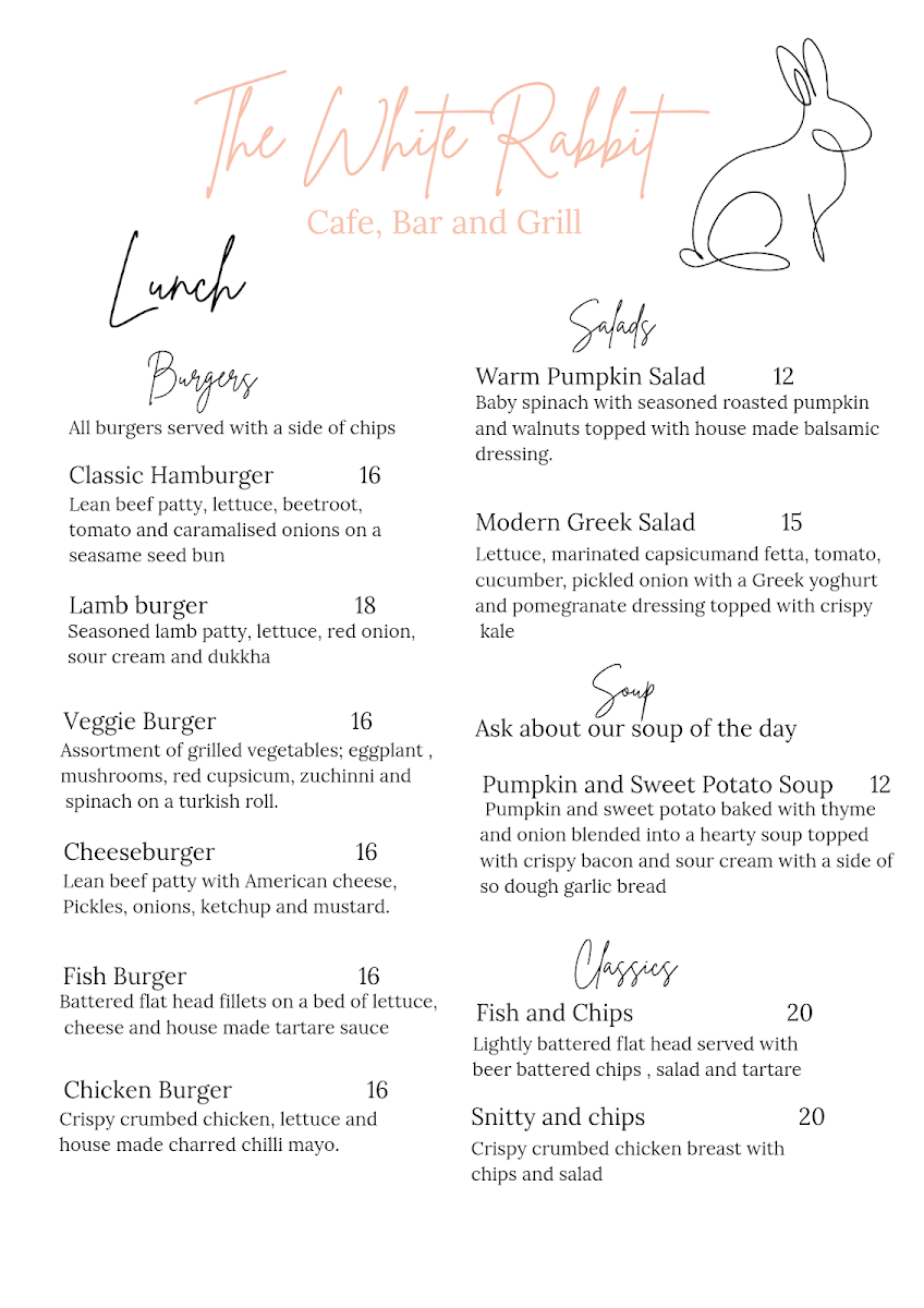 The White Rabbit Cafe, Bar and Grill Photo Menu 1