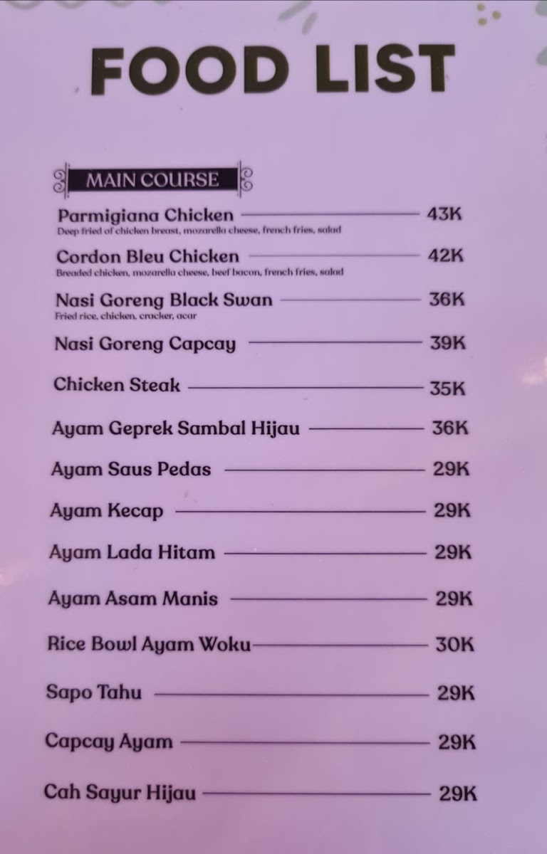 Black Swan Cafe Bali Photo Menu 2