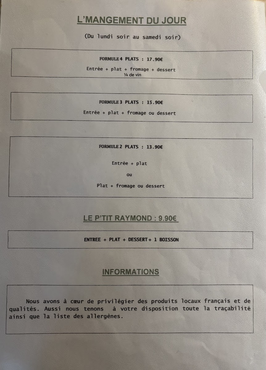 Au Plaisir - Restaurant - Raymond Photo Menu 1