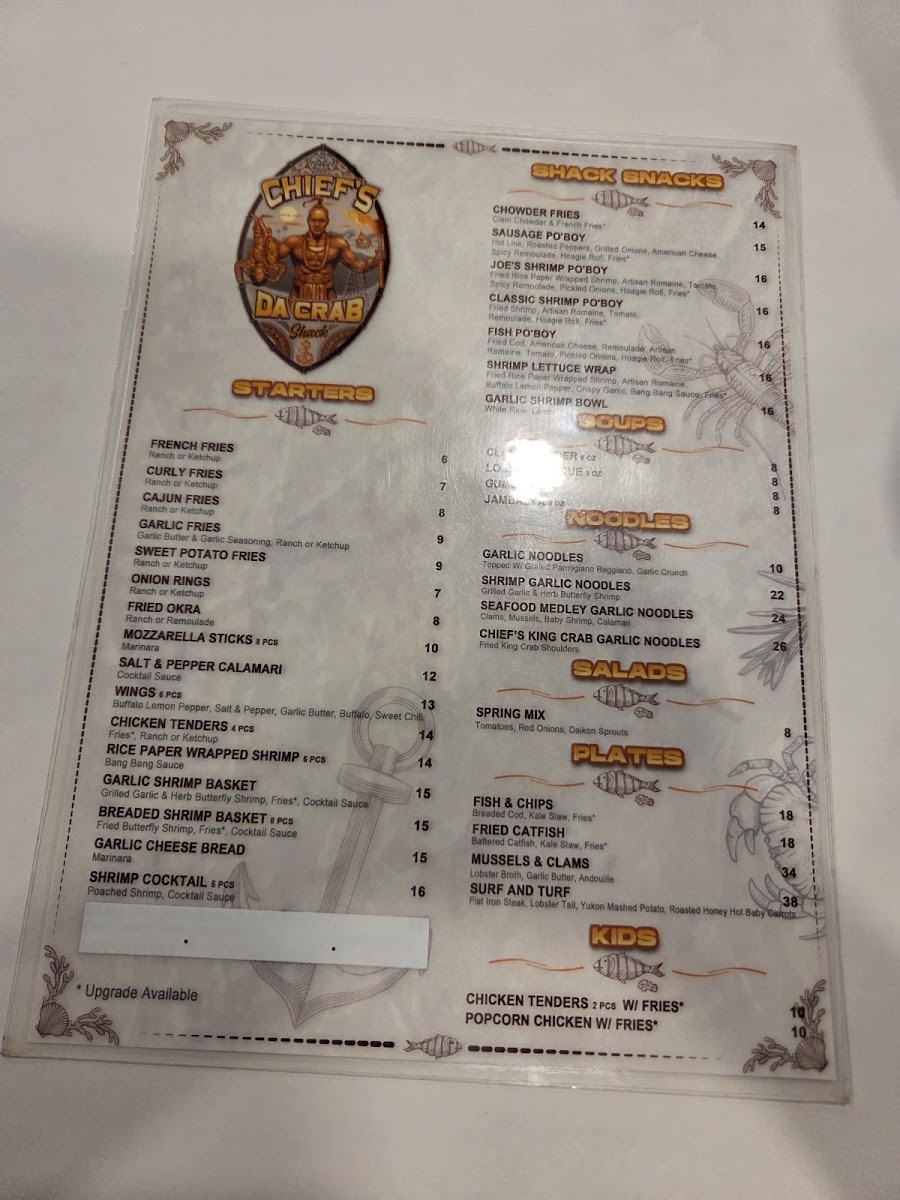 Chief's Da Crab Shack Photo Menu 1