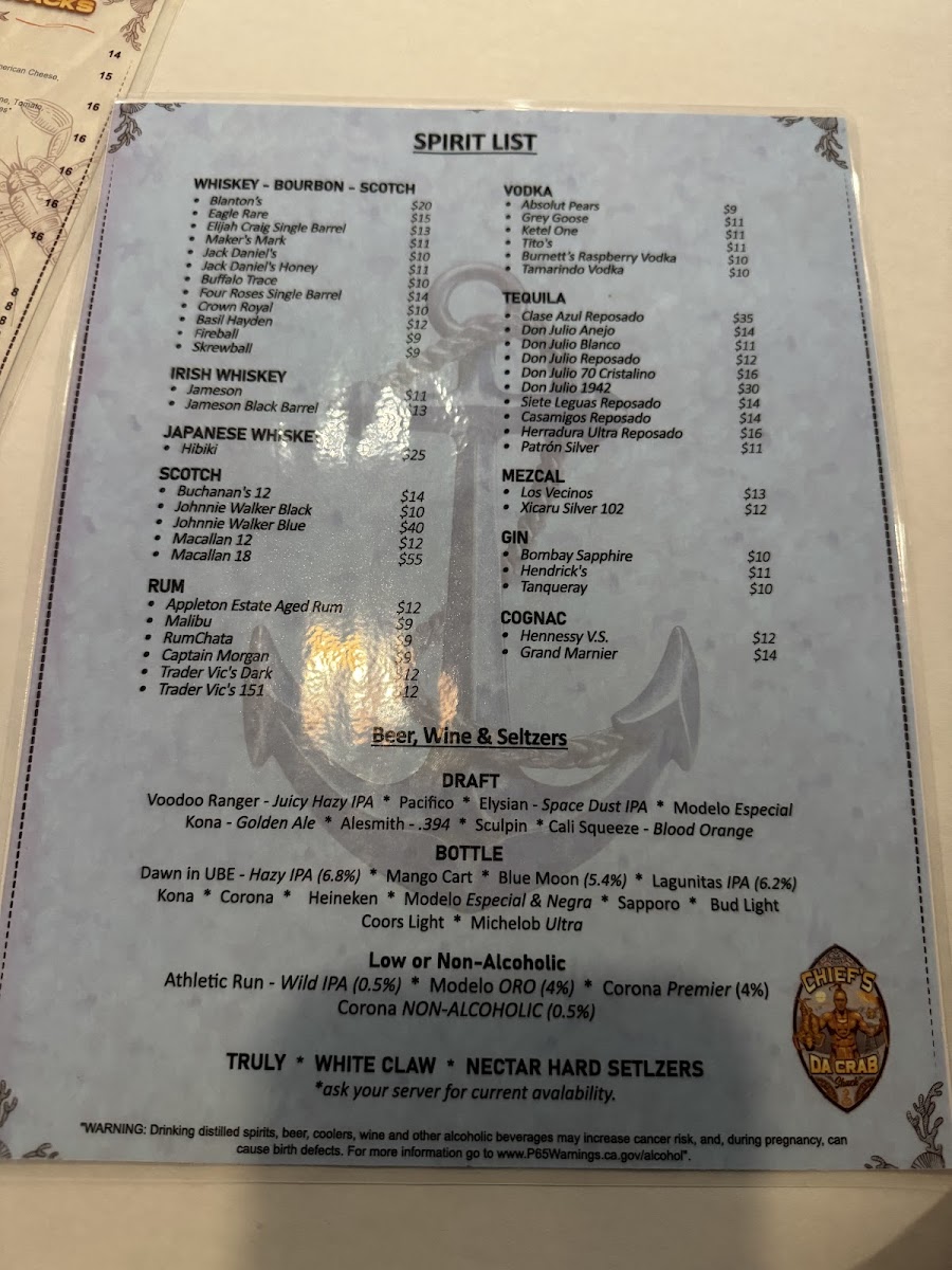 Chief's Da Crab Shack Photo Menu 2