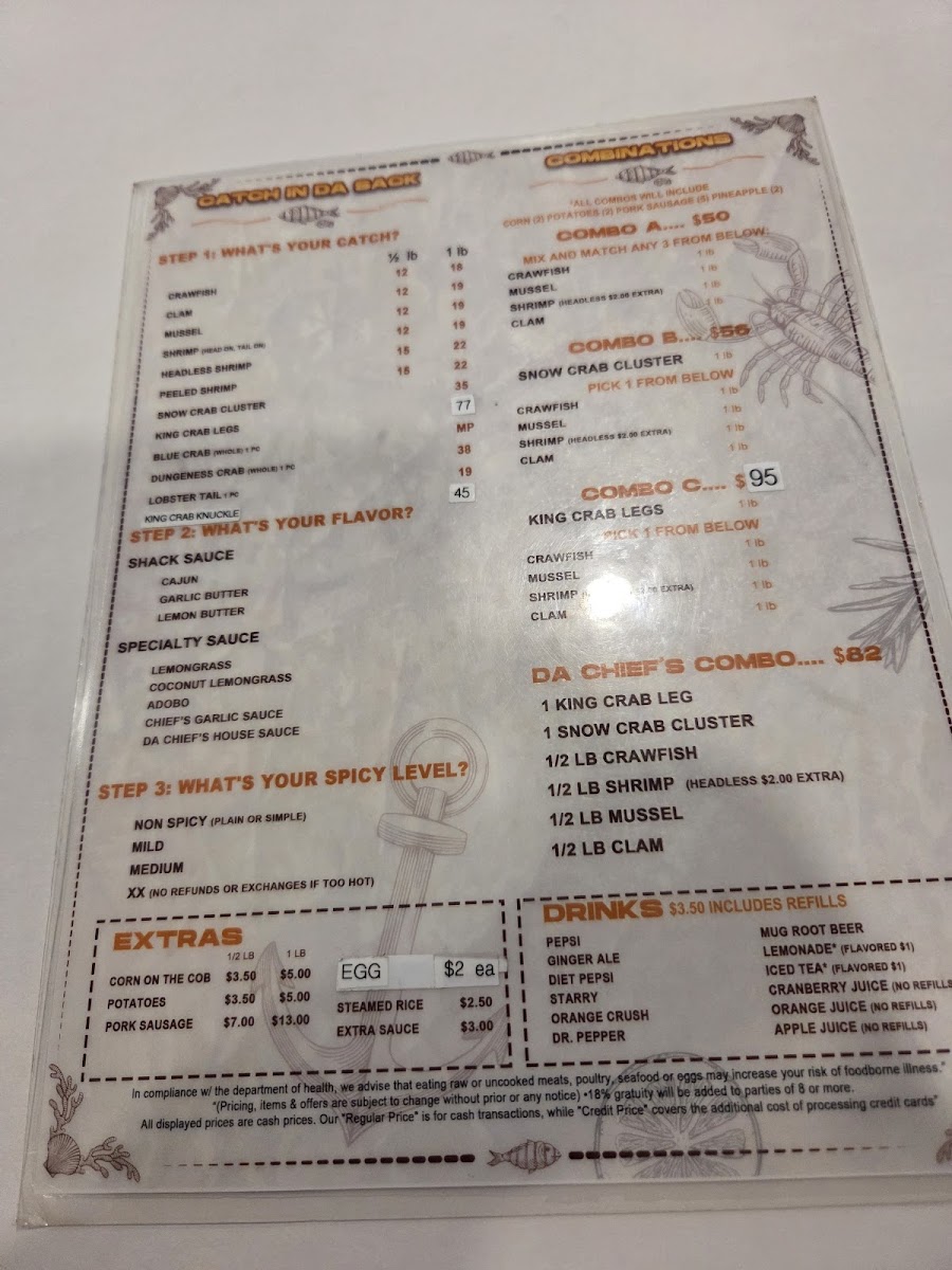 Chief's Da Crab Shack Photo Menu 3