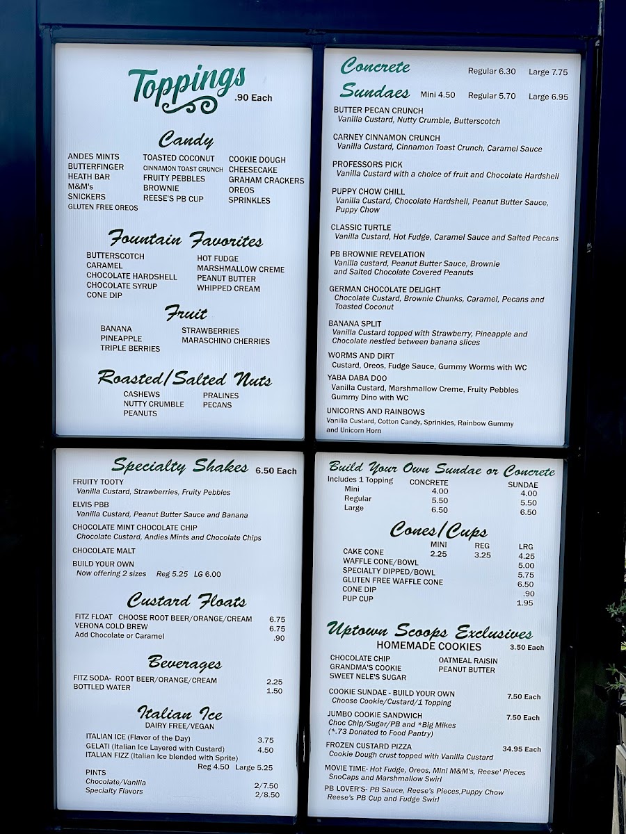 Uptown Scoops Photo Menu 1
