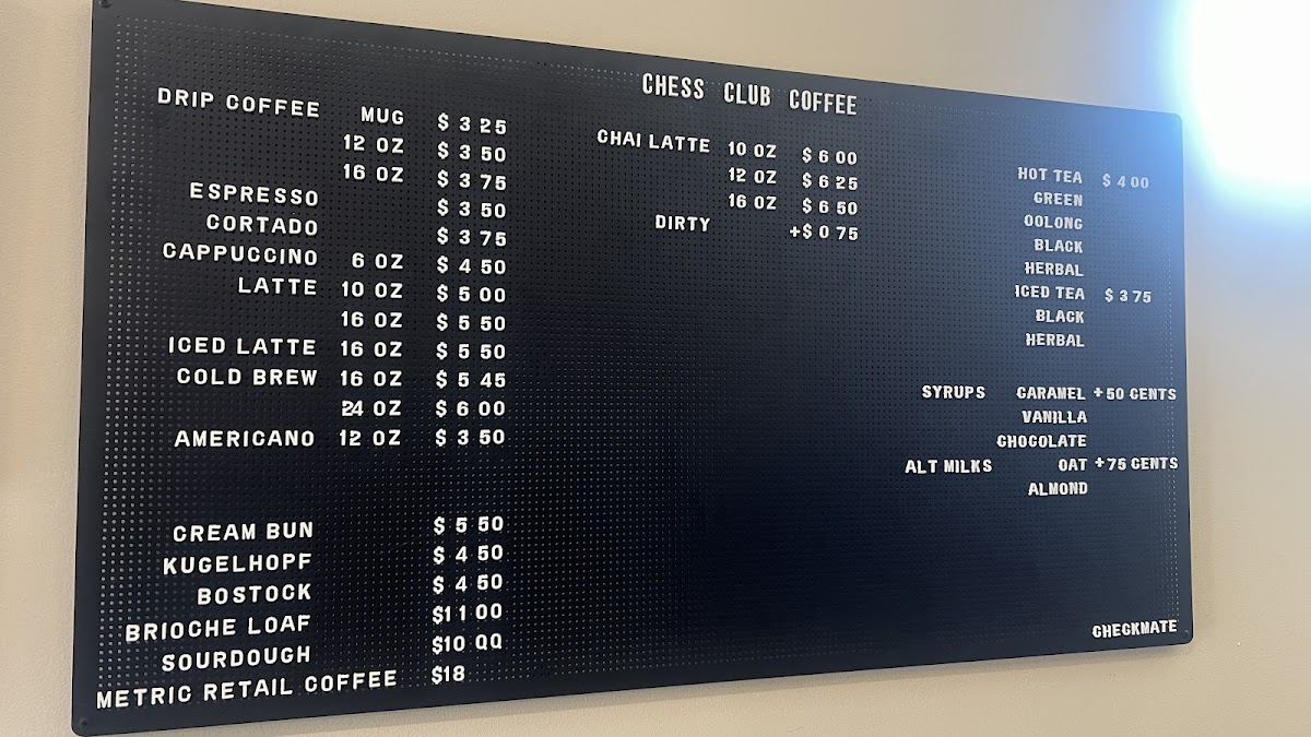 Chess Club Coffee Photo Menu 1