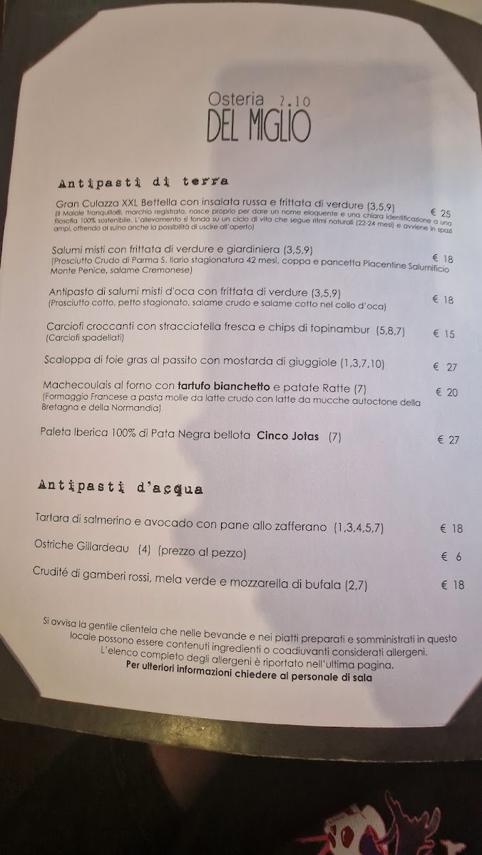 Osteria del Miglio 2.10 Photo Menu 1