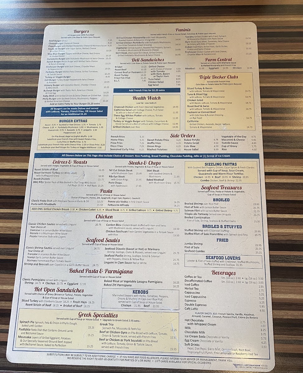 Parkway Diner Photo Menu 1