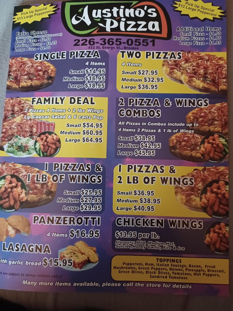 Austino's Pizzeria Photo Menu 1