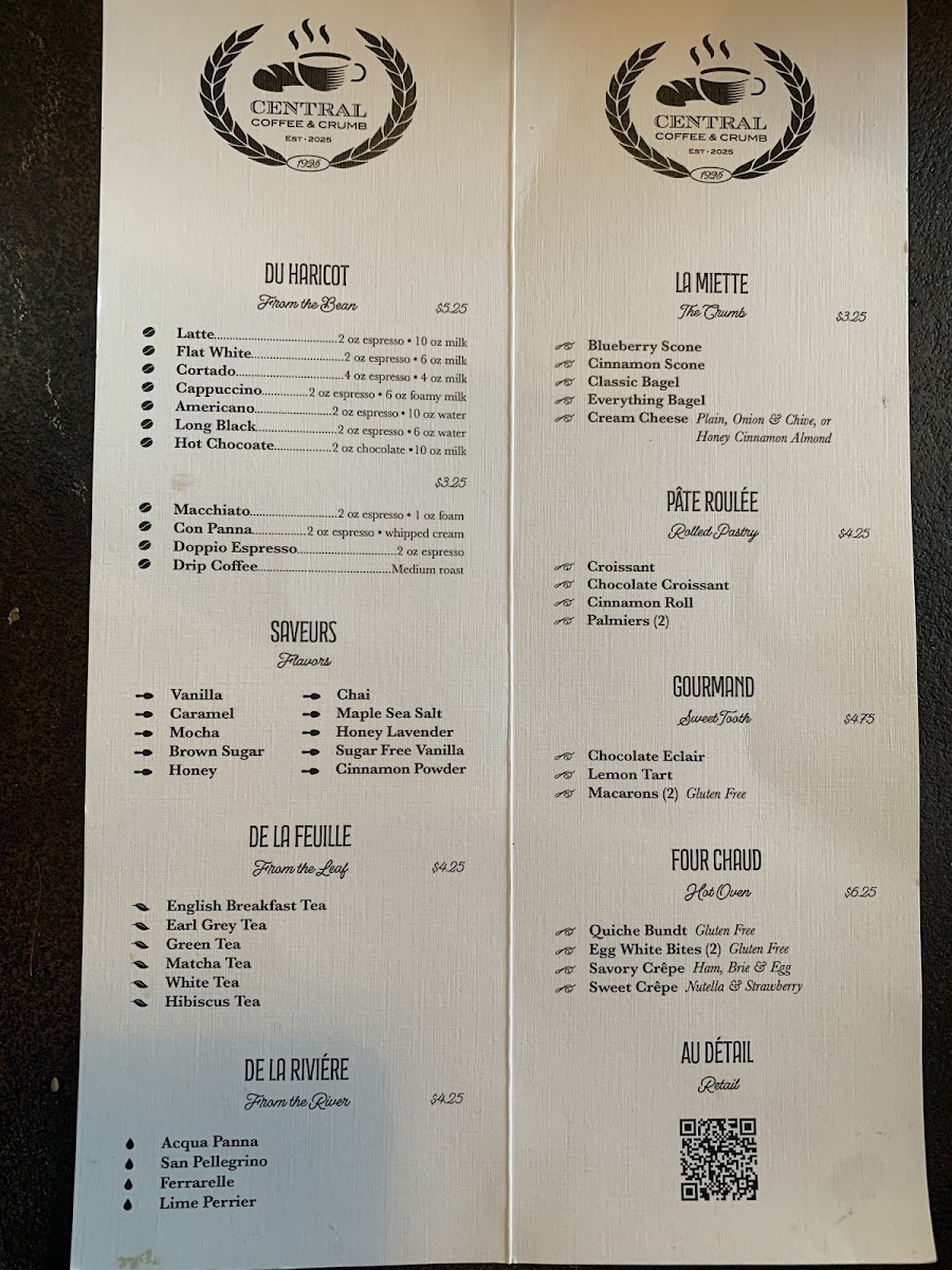 Central Coffee & Crumb Photo Menu 1