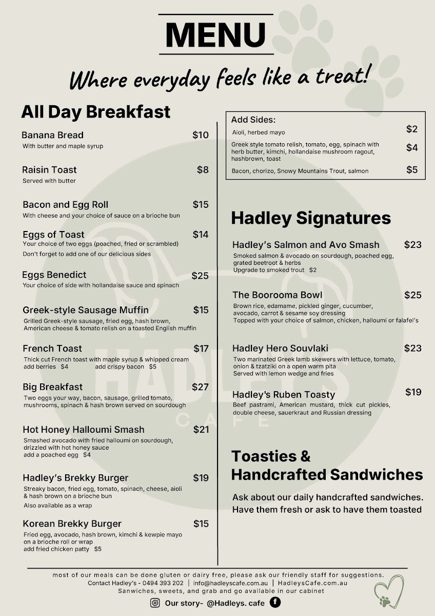 Hadley’s Cafe Photo Menu 1