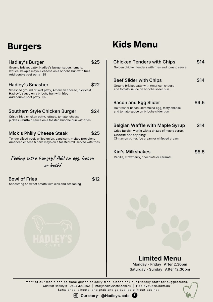Hadley’s Cafe Photo Menu 3