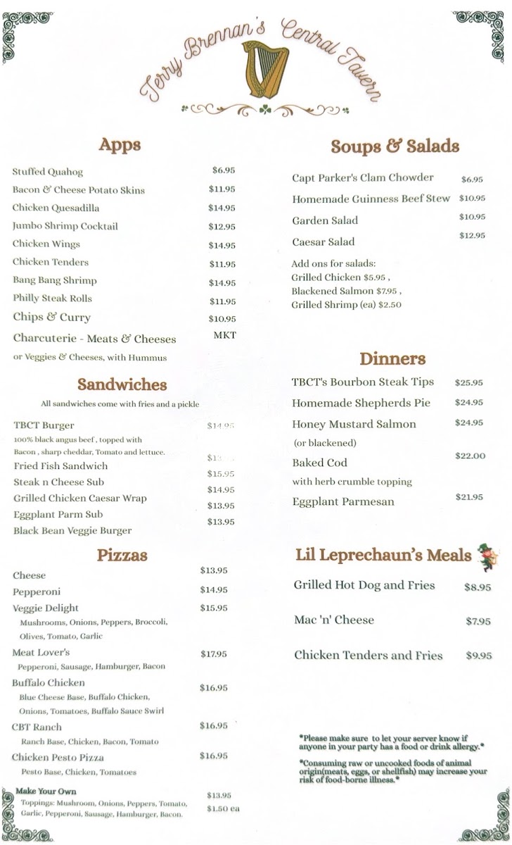 Terry Brennan’s Central Tavern Photo Menu 1