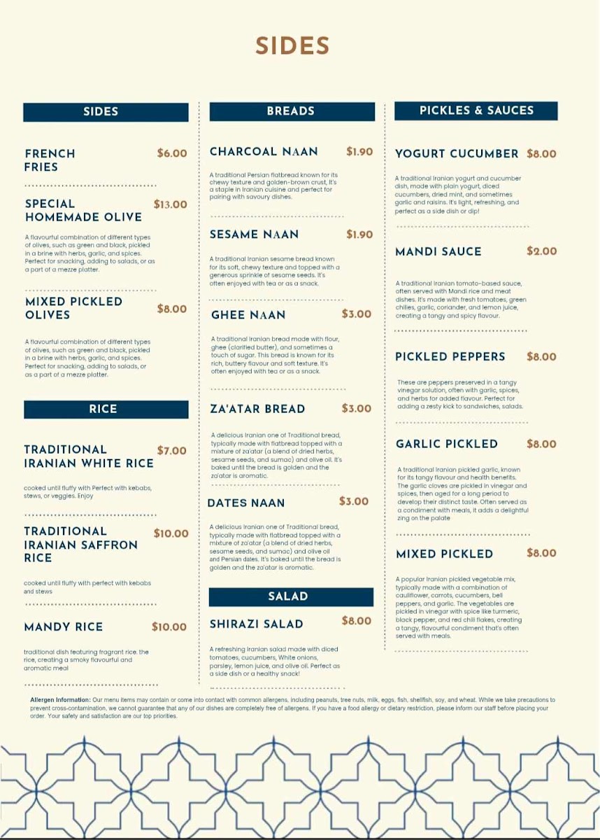 Banoo Persian Restaurant & Takeaway Photo Menu 3
